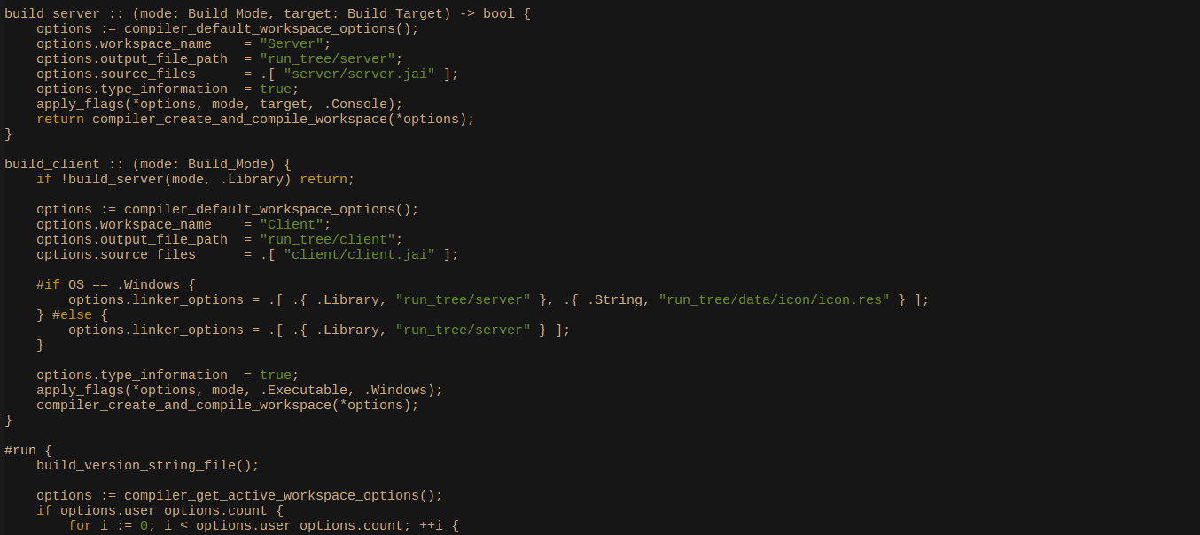 Snippet of the build system
